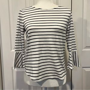 🍊 J. Crew Mercantile Black White 3/4 Sleeve Striped Shirt Top Small Bell Sleeve